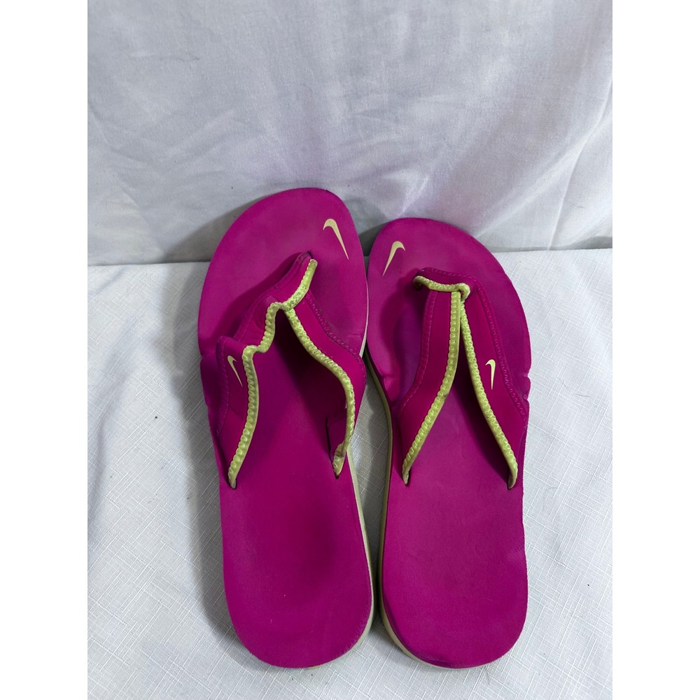 Nike Flip Flop Sandals Size 7 Pink Green Thong Swoosh Beach Shoes Women